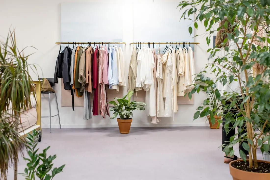 Shop rail and planting with the sales floor cleared for opening